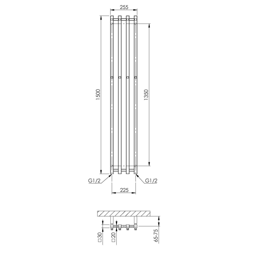 P.M.H. PX2C/4 - Vannitoa redelradiaator PLUTO X 350W 150 cm läikiv kroom