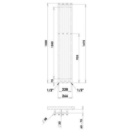 P.M.H. R2B - Vannitoa redelradiaator ROSENDAL 350W 150 cm must