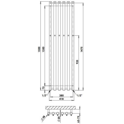 P.M.H. R2C/6 - ROSENDAL vannitoa redelradiaator, 525 W, 150 cm, läikiv kroom