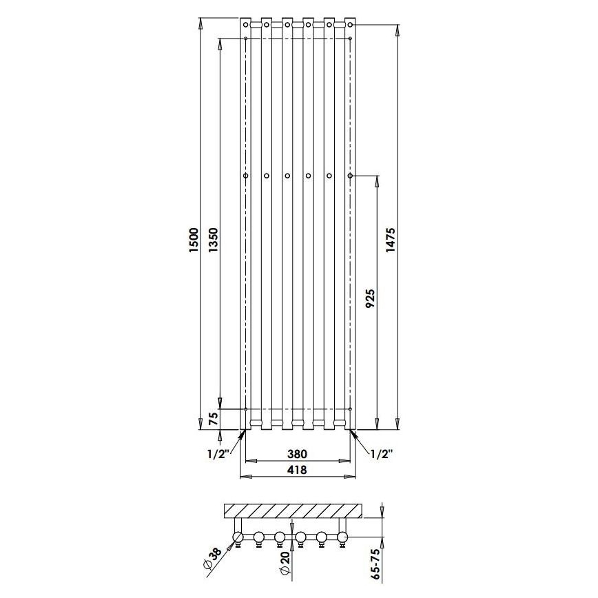 P.M.H. R2C/6 - ROSENDAL vannitoa redelradiaator, 525 W, 150 cm, läikiv kroom