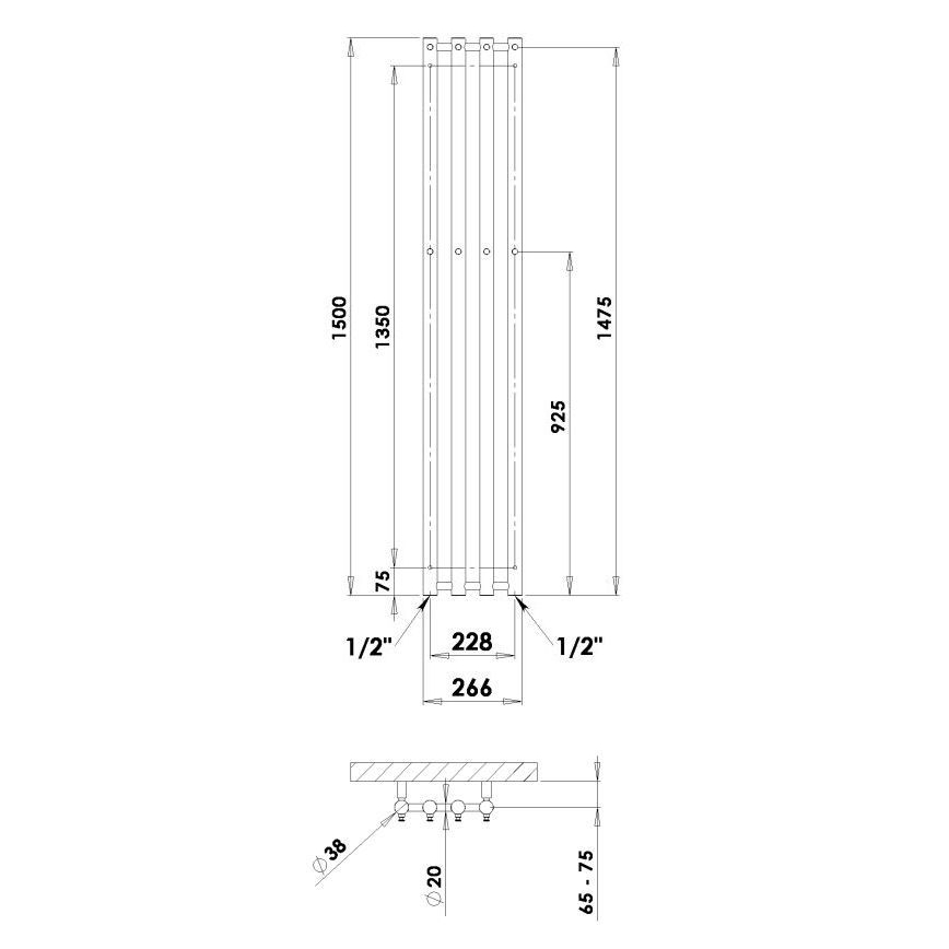 P.M.H. R2C - ROSENDAL vannitoa rätikuradiaator, 350 W, 150 cm, läikiv kroom