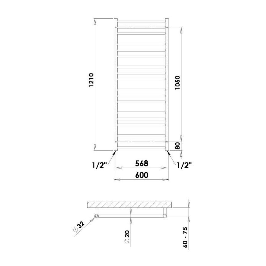 P.M.H. SN4C - Vannitoa rätikuivati SORANO 470W 121 cm läikiv kroom