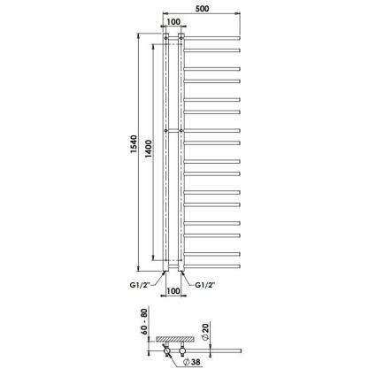 P.M.H. T2B - Vannitoa redelradiaator THEIA 352W 154 cm parempoolne/must