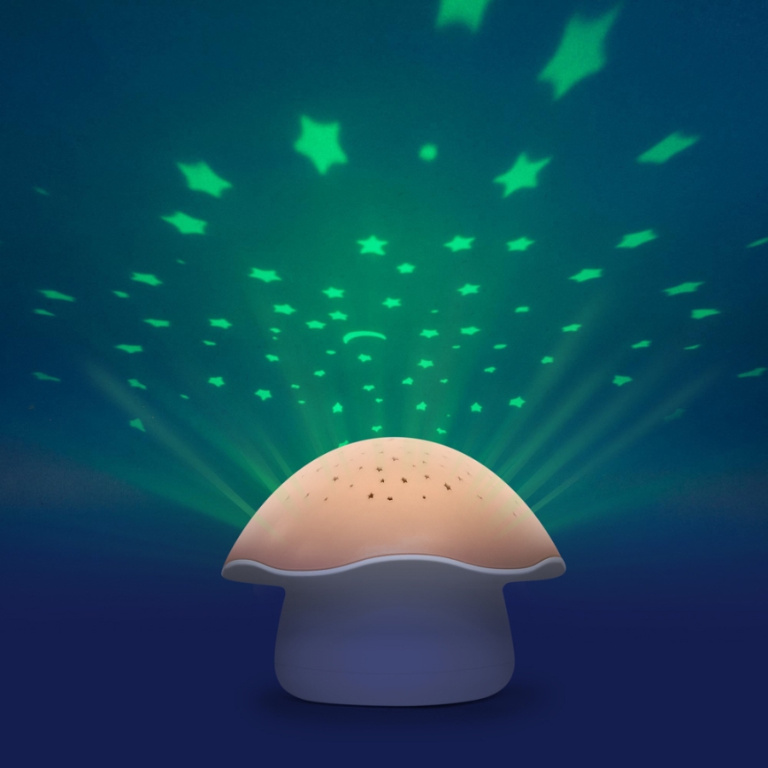 PABOBO - Projektor koos melody STAR MUSHROOM 3xAA lõheroosa