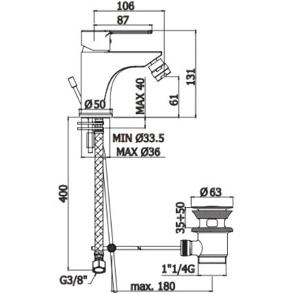 Paffoni - bidee segisti + äravool RED läikiv kroom