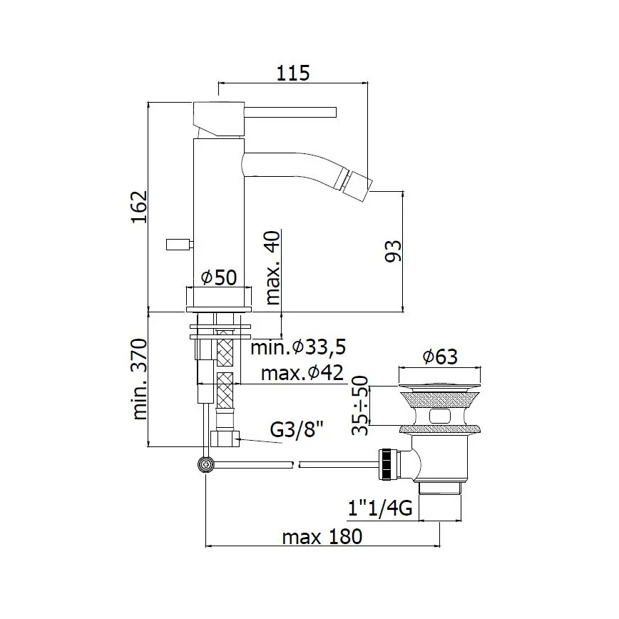 Paffoni - bidetisegisti + äravool LIGHT harjatud kuld