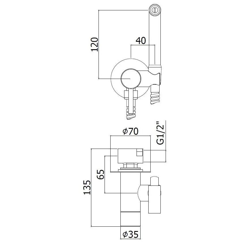 Paffoni - seinale kinnitatav komplekt käeshoitava bidee-duššiga süvistatava paigalduse jaoks RINGO WEST pronks