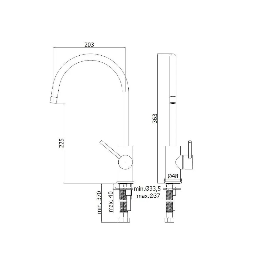 Paffoni - köögisegisti LIGHT 36,3 cm läikiv kroom