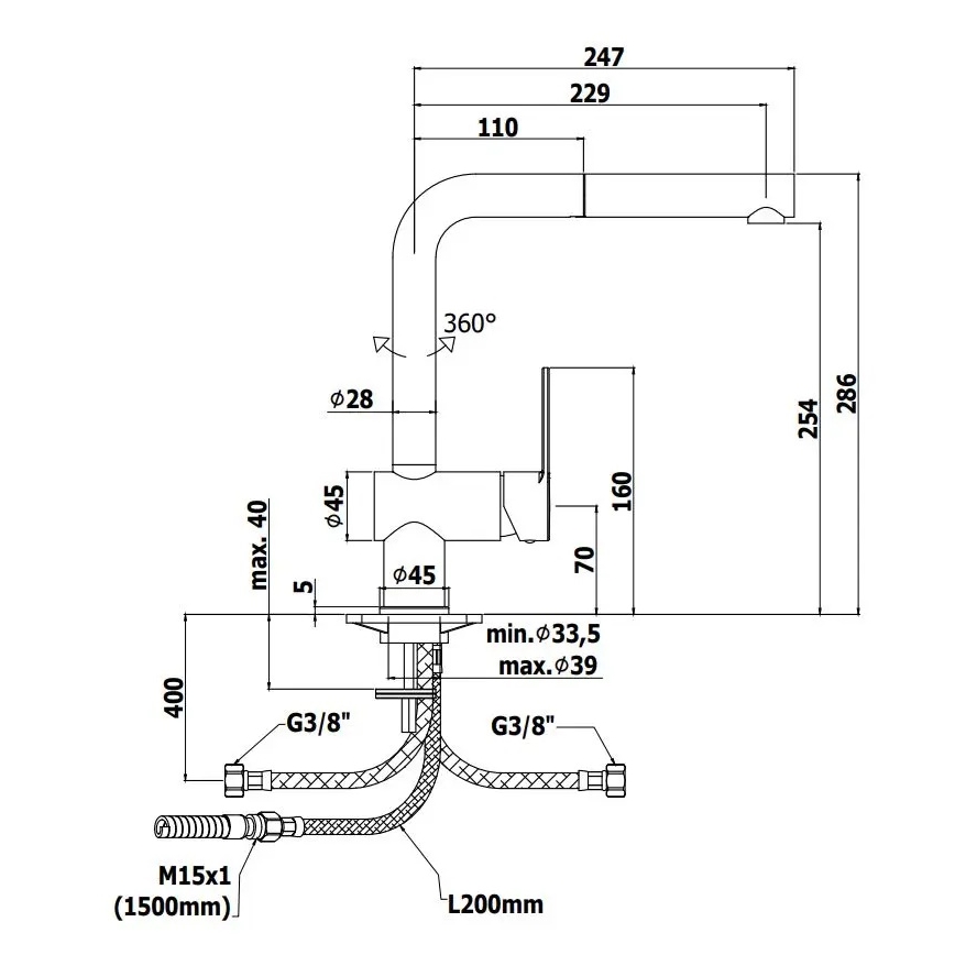 Paffoni - köögisegisti RINGO väljatõmmatava voolikuga must