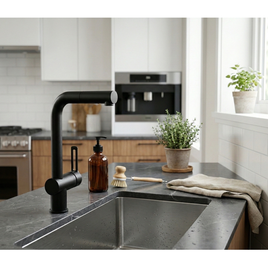 Paffoni - köögisegisti RINGO väljatõmmatava voolikuga must