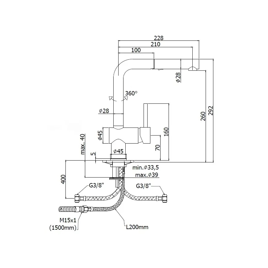 Paffoni - Köögisegisti väljatõmmatava dušiga LIGHT 29,2 cm läikiv kroom