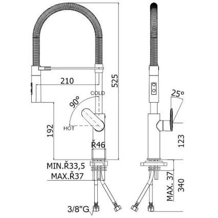 Paffoni - Köögisegisti väljatõmmatava pihustiga CANDY 52,5 cm must