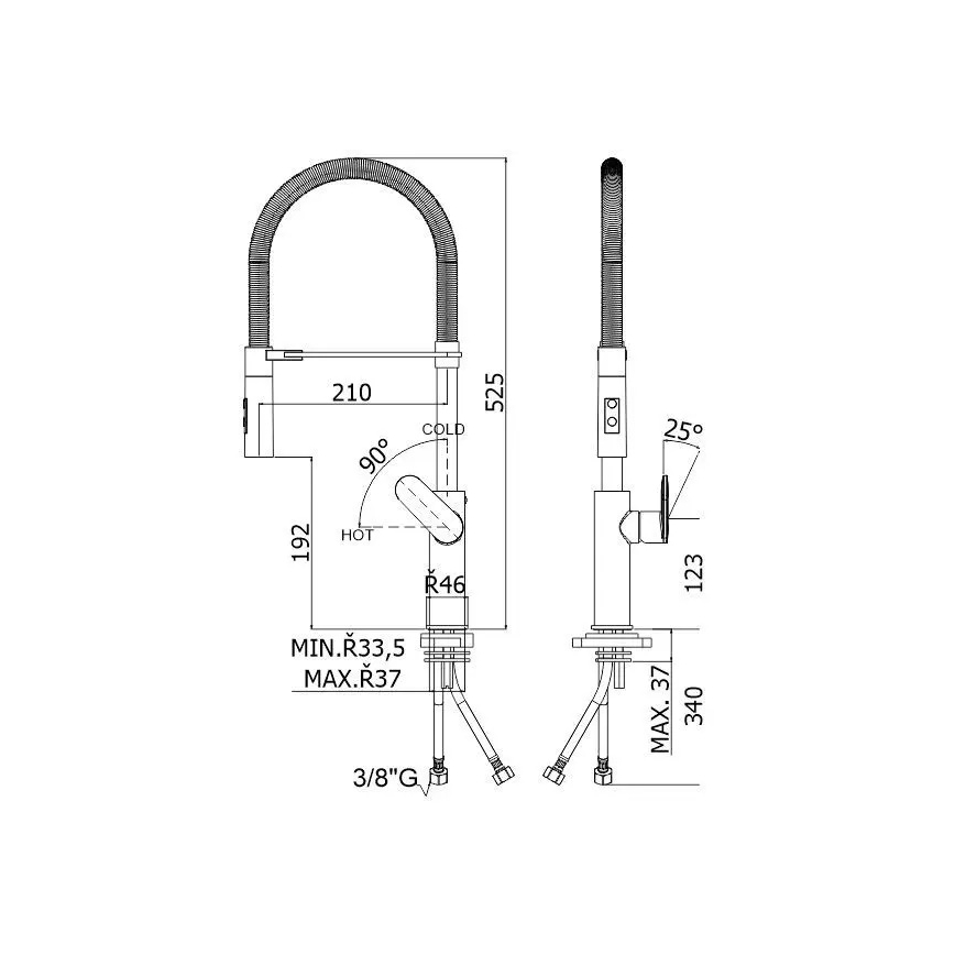 Paffoni - Köögisegisti väljatõmmatava pihustiga CANDY 52,5 cm must