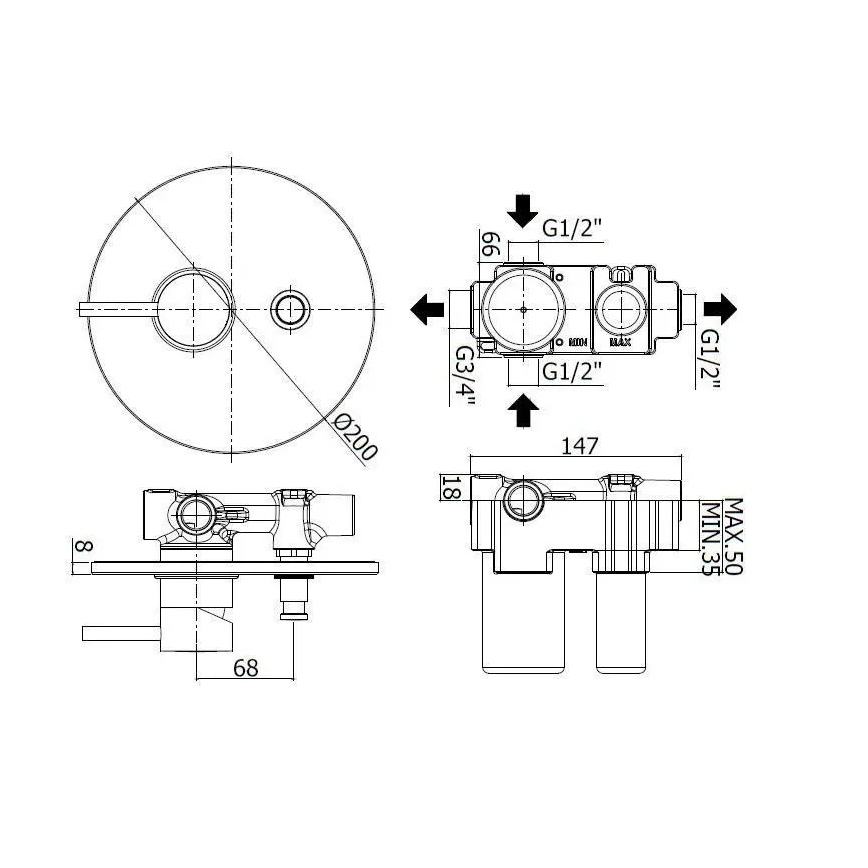 Paffoni - LIGHT dušisegisti sisseehitatud paigalduseks, must