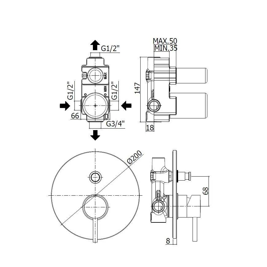 Paffoni - LIGHT peidetav dušisegisti, läikiv kroom