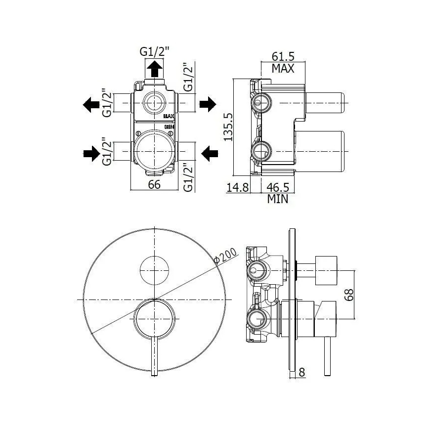 Paffoni - peidetav dušisegisti LIGHT, must