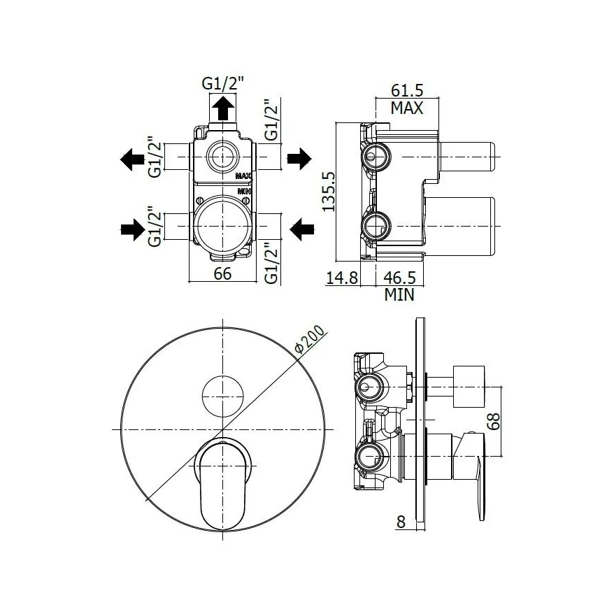 Paffoni - Peidetava paigaldusega dušisegisti CANDY läikiv kroom
