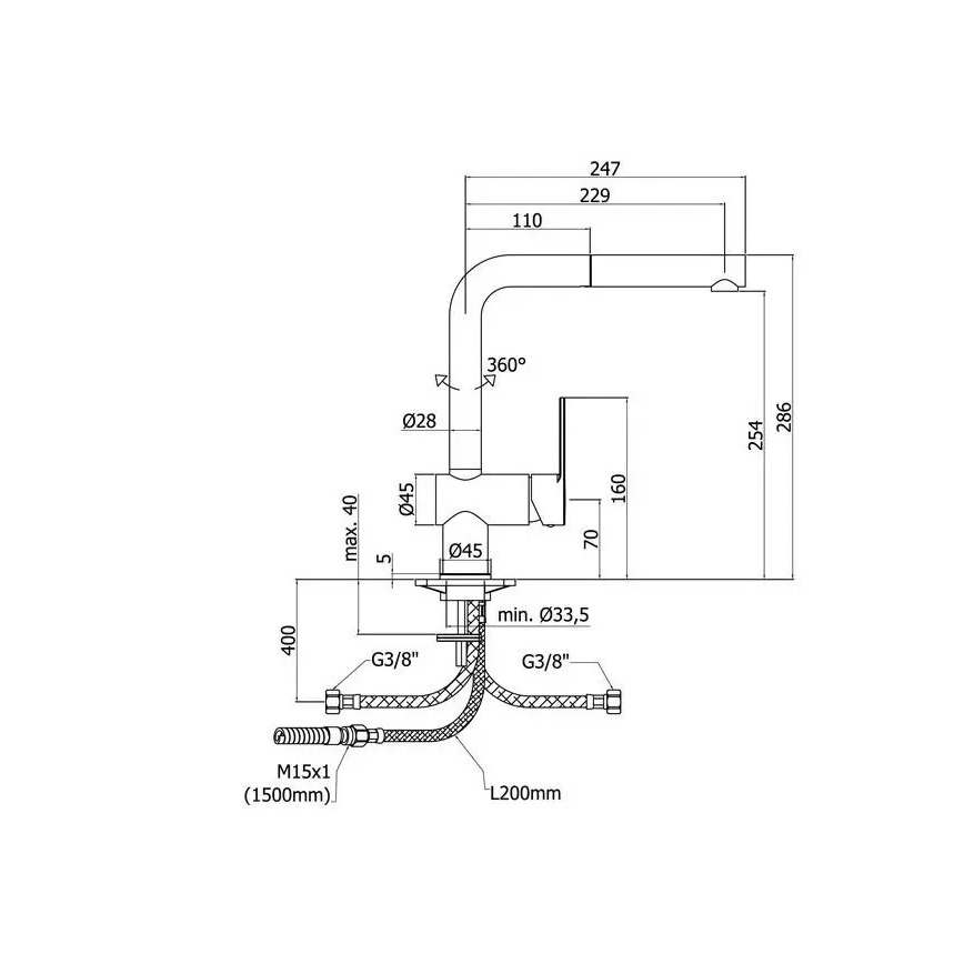 Paffoni - RINGO 28,6 cm valamusegisti tõmmatava dušiotsikuga