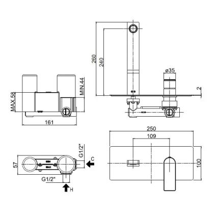 Paffoni - TANGO valamu segisti peidetud paigalduseks, läikiv kroom