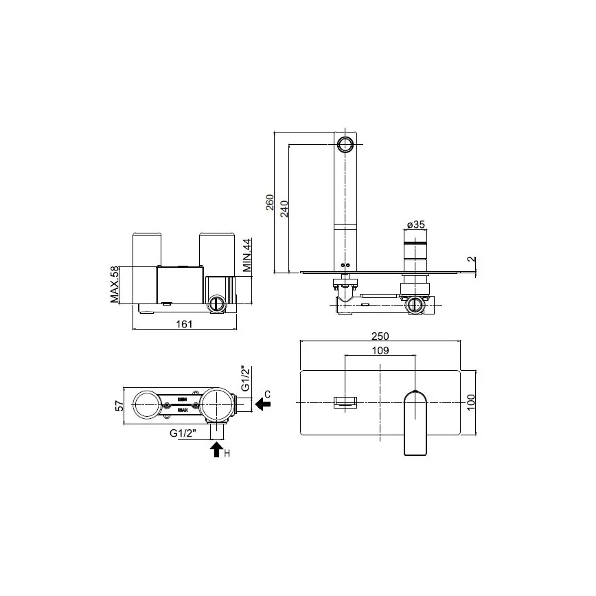 Paffoni - TANGO valamu segisti peidetud paigalduseks, läikiv kroom