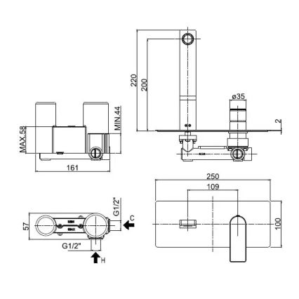 Paffoni - TANGO valamu segisti, seinasisene paigaldus, läikiv kroom