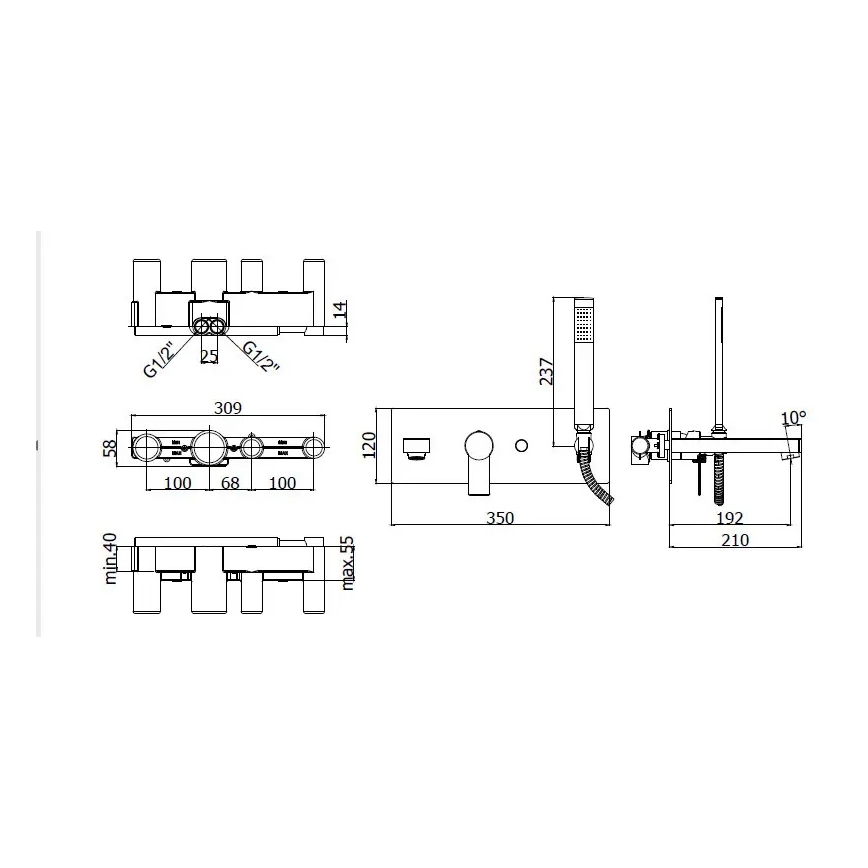 Paffoni - TANGO vannisegisti komplekt peidetud paigalduseks, läikiv kroom