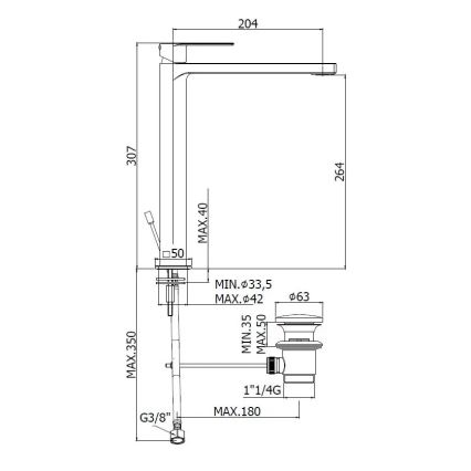 Paffoni - valamu segisti + äravool TANGO, roostevaba teras