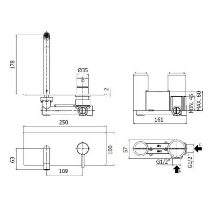 Paffoni - Valamu segisti peidetud paigaldamiseks LIGHT, läikiv kroom