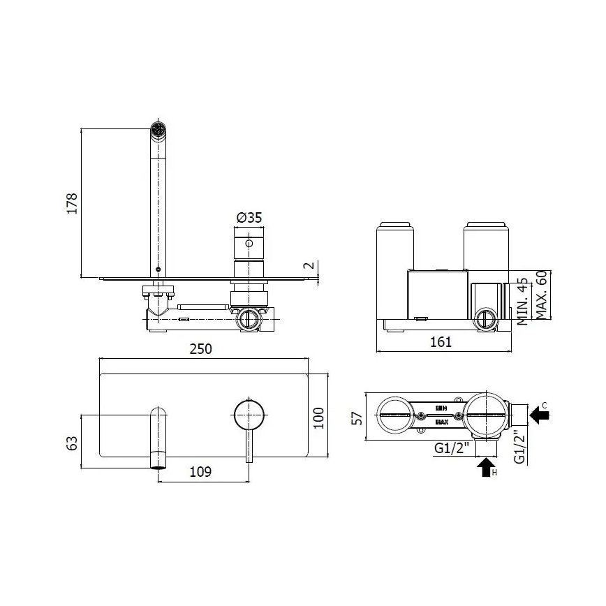 Paffoni - Valamu segisti peidetud paigaldamiseks LIGHT, läikiv kroom