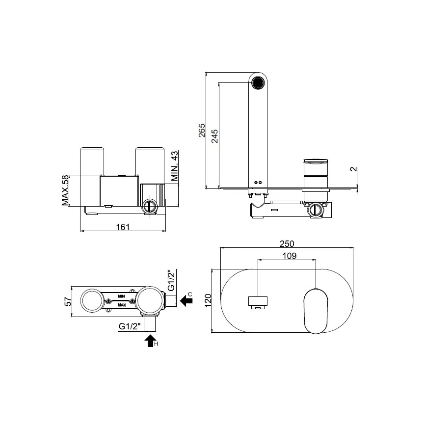 Paffoni - valamu segisti peidetud paigalduseks CANDY, läikiv kroom