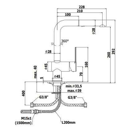 Paffoni - Valamusegisti RINGO 29,2 cm must, väljatõmmatava dušiotsikuga