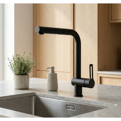 Paffoni - Valamusegisti RINGO 29,2 cm must, väljatõmmatava dušiotsikuga