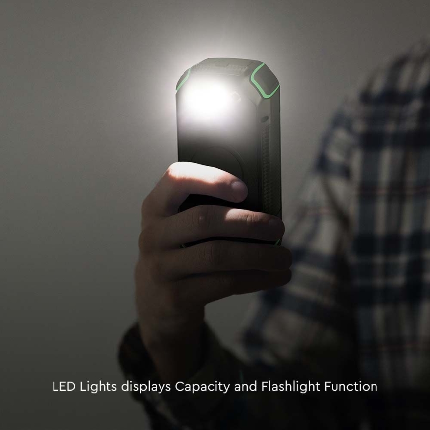 Päikesepaneeliga akupank koos taskulambiga Power Delivery 30000mAh/20W/5V must