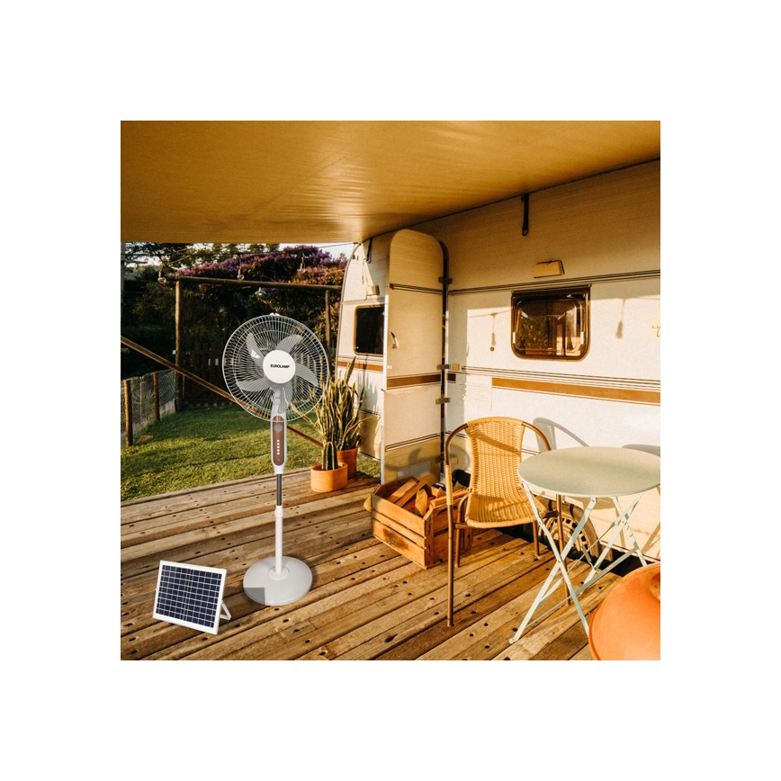 Päikesepaneeliga põrandaventilaator 15W/4V/230V 120 cm valge