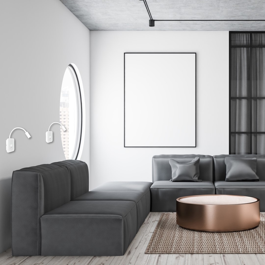 Painduv LED-seinavalgusti USB-iga BASE LED/8W + LED/2W/230V, valge