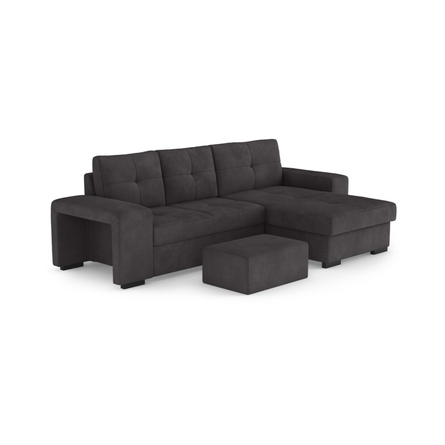 PALERMO lahtikäiv diivan hoiuruumi ja taburetiga, must, parempoolne