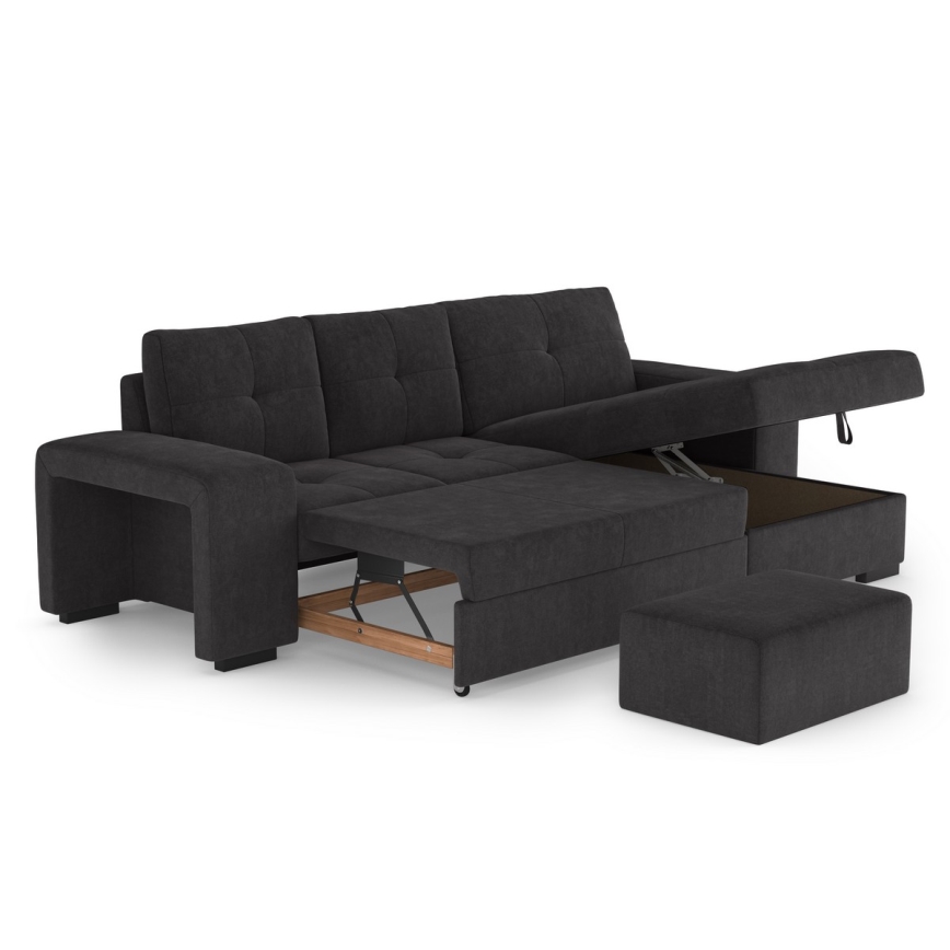 PALERMO lahtikäiv diivan hoiuruumi ja taburetiga, must, parempoolne