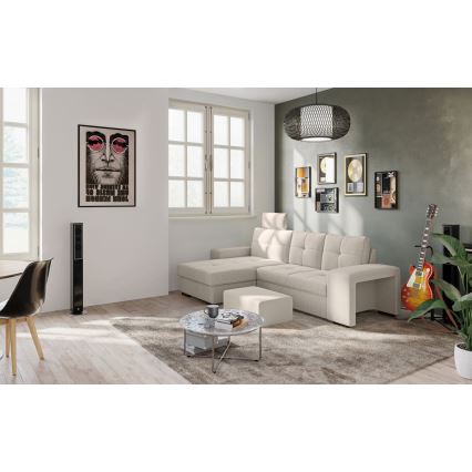 PALERMO lahtikäiv diivan hoiuruumiga ja pufiga, helehall, vasakpoolne