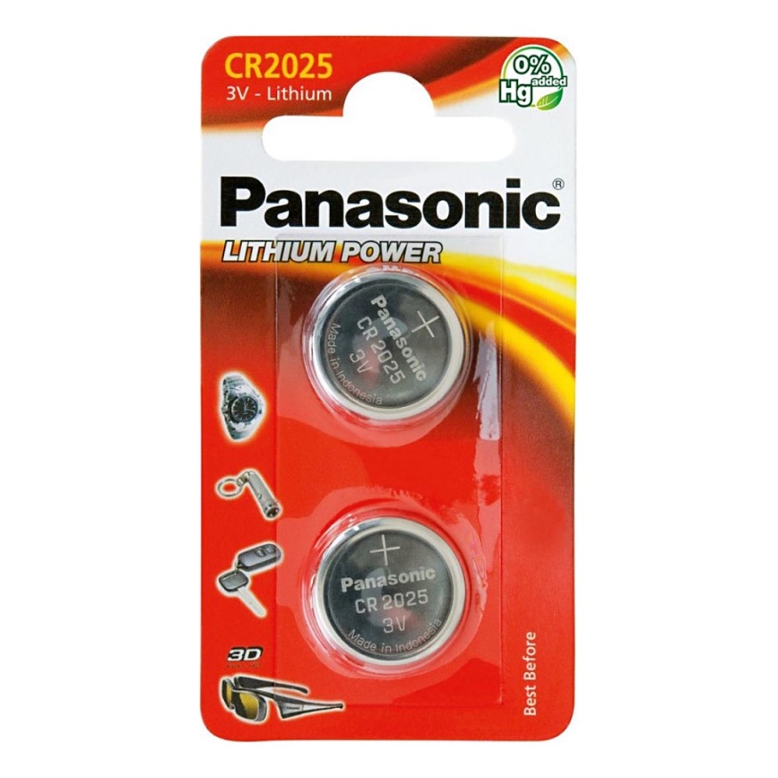 Panasonic - 2 tk Liitium nööppatarei CR2025 3V 165 mAh