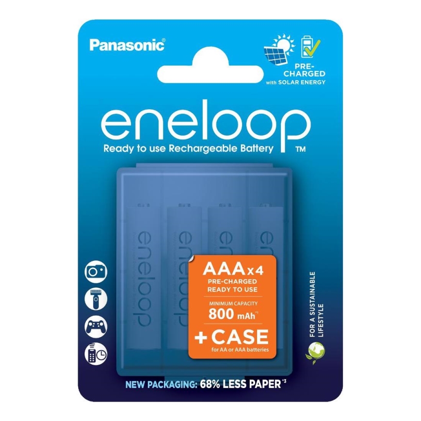 Panasonic - 4 tk Laetav patarei AAA Eneloop 800 mAh + ümbris