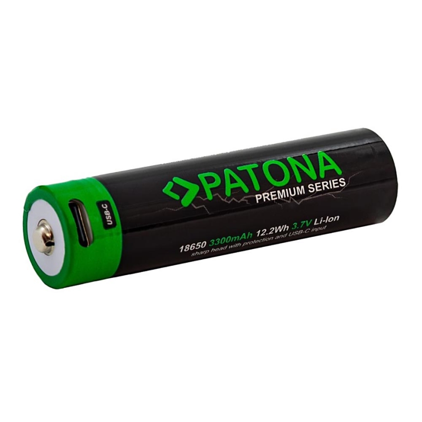 PATONA - Aku 18650 Li-lon 3350mAh PREMIUM 3,7V koos USB-C laadimisega