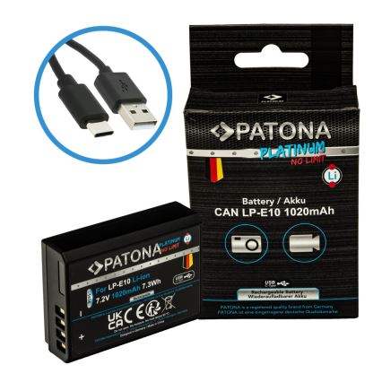 PATONA - Aku Canon LP-E10 1020mAh Li-Ion Platinum USB-C laadimisega