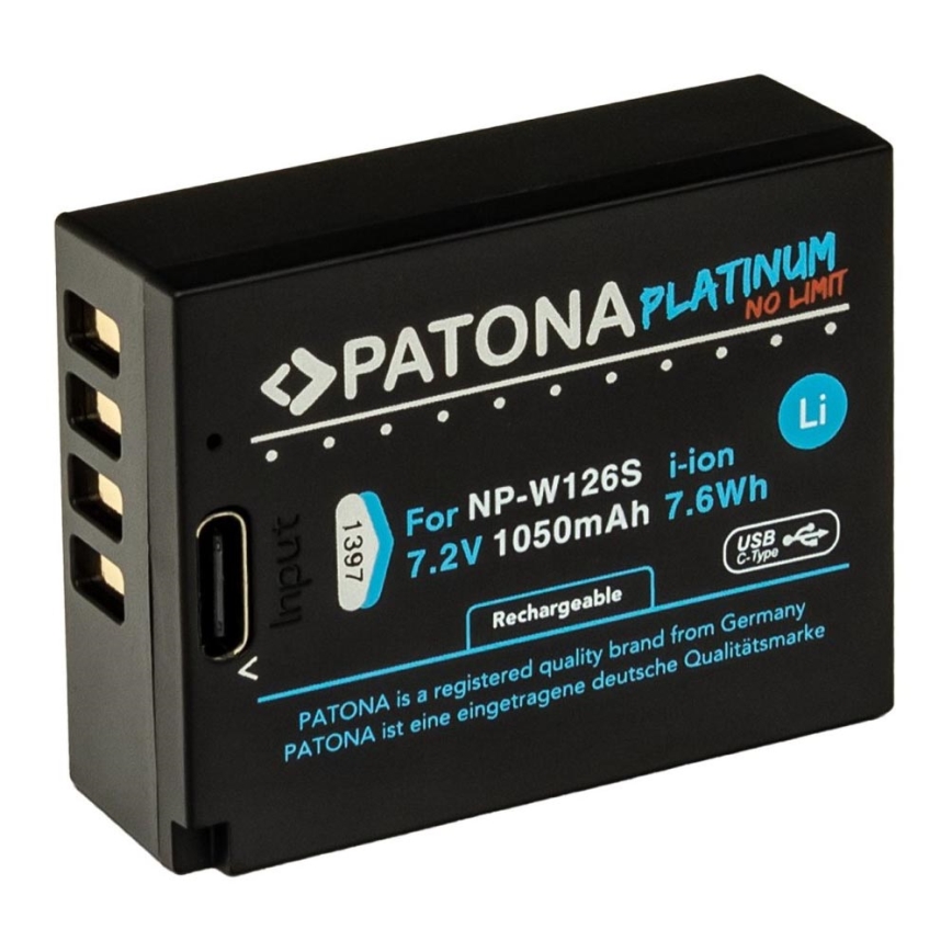 PATONA - Aku Fuji NP-W126S 1050mAh Li-Ion Platinum USB-C laadimisega