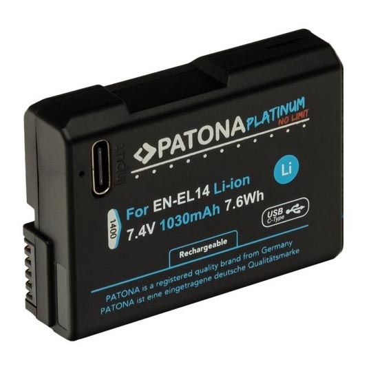 PATONA - Aku Nikon EN-EL14/EN-EL14A 1030mAh Li-Ion Platinum USB-C laadimisega