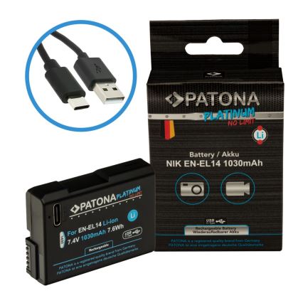 PATONA - Aku Nikon EN-EL14/EN-EL14A 1030mAh Li-Ion Platinum USB-C laadimisega