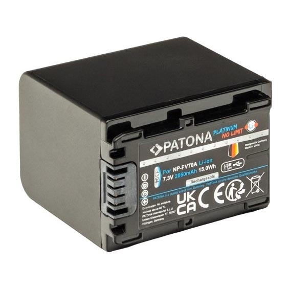 PATONA - Aku Sony NP-FV70A 2060mAh Li-Ion Platinum USB-C laadimisega