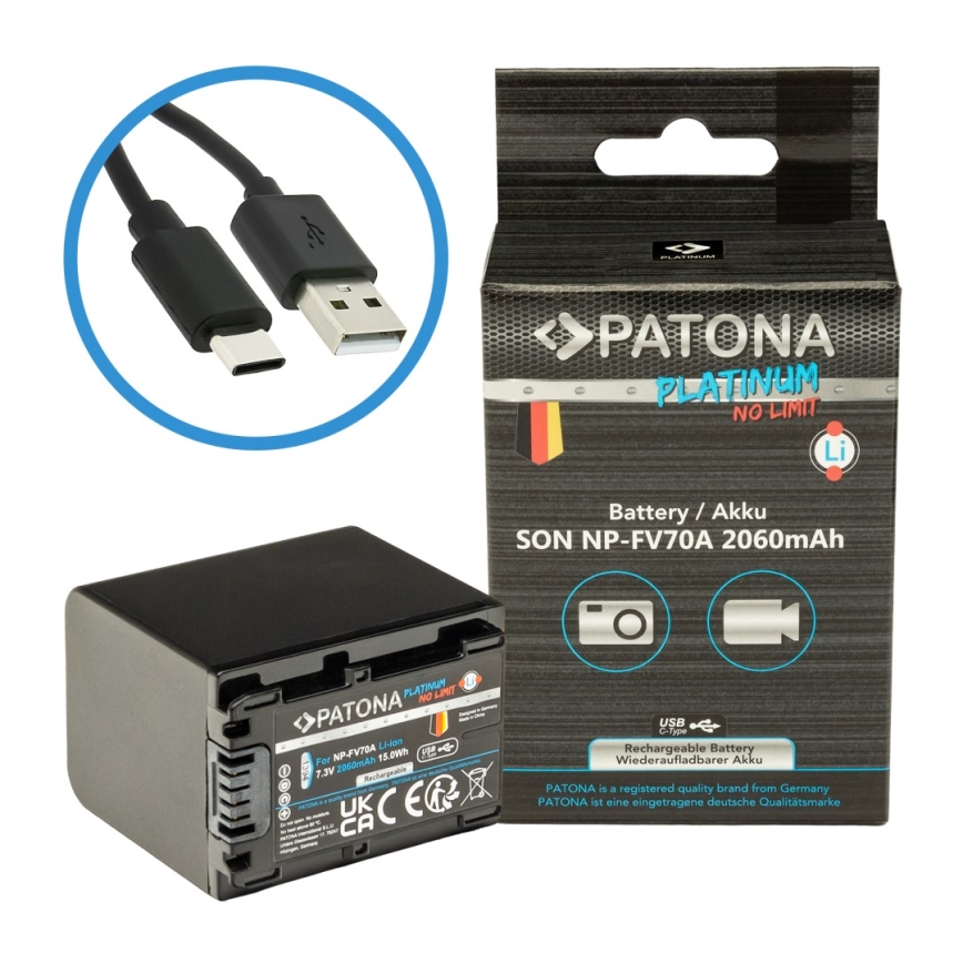 PATONA - Aku Sony NP-FV70A 2060mAh Li-Ion Platinum USB-C laadimisega