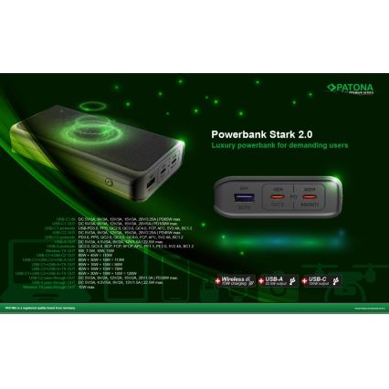PATONA - Akupank 20000mAh 100W Li-lon 2xUSB-C/1x USB-A koos QI laadimisega