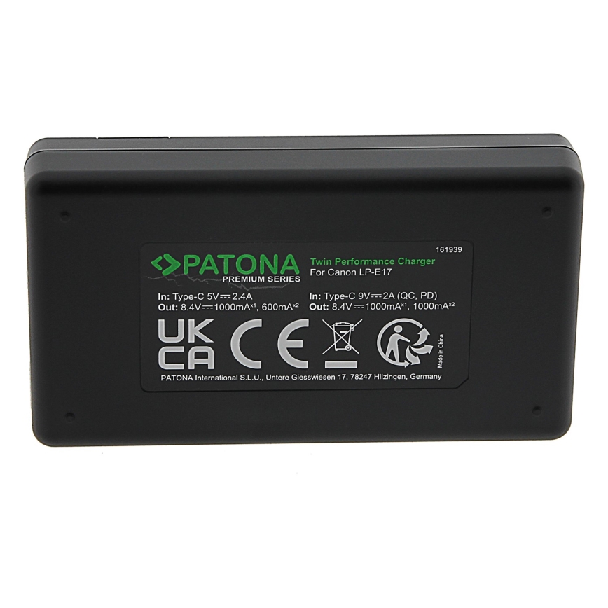 PATONA - Kiirlaadija Dual Canon LP-E17 + kaabel USB-C 0,6m