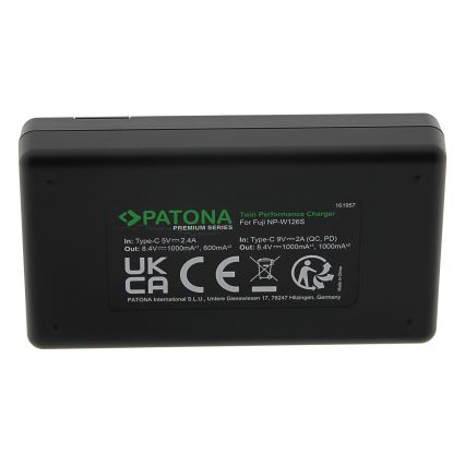 PATONA - Kiirlaadija Dual Fuji NP-W126 + kaabel USB-C 0,6m